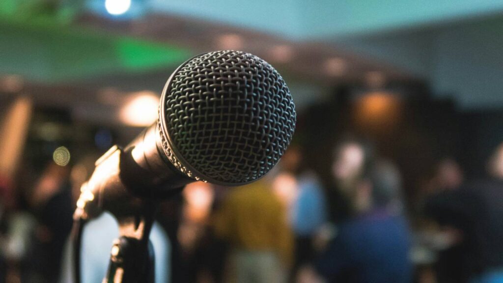 An up-close photo of a microphone