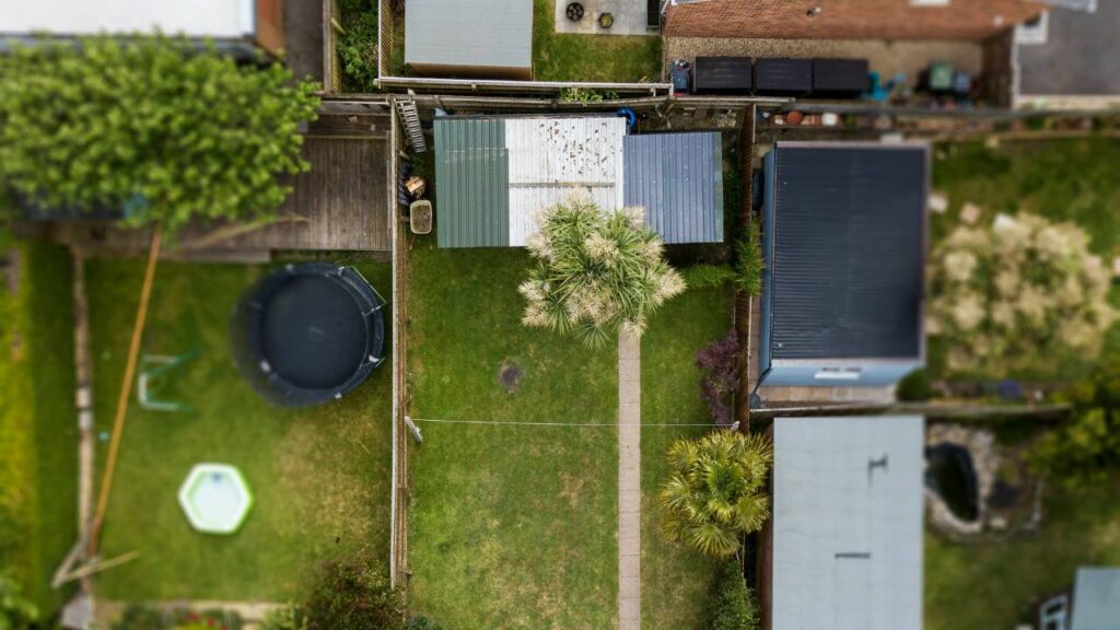 A photo of a backyard taken from above