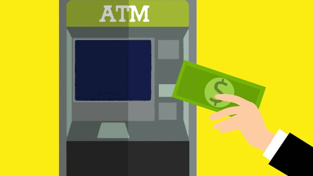 An illustration depicting a person using an automated teller machine