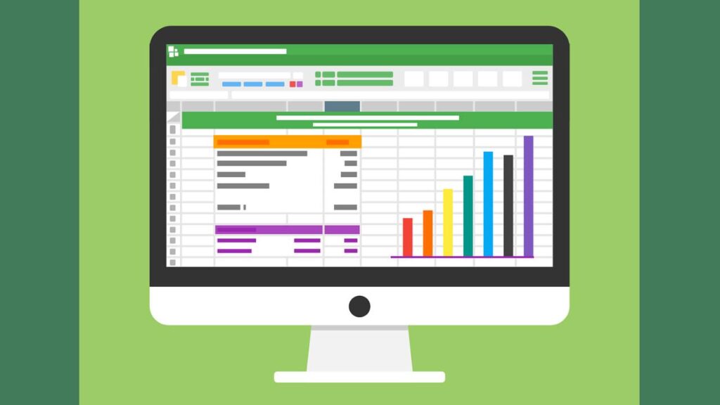 An illustration depicting a spreadsheet document on a computer monitor 