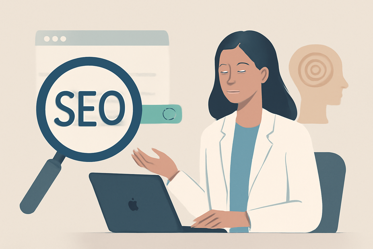 Editorial illustration of an Irish therapy practice being found in local online search